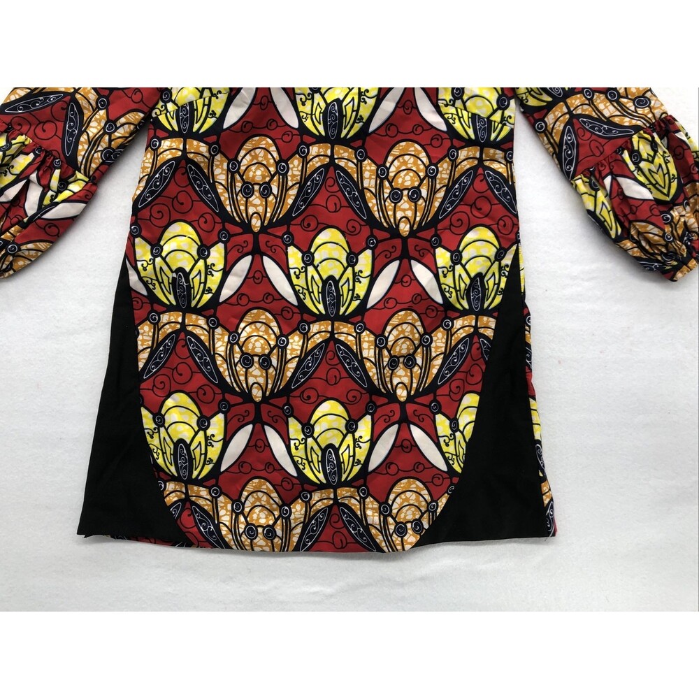 Fantabela Women's Dress Shirt Size 38 African Print Puff Sleeve Multicolor - Picture 7 of 16